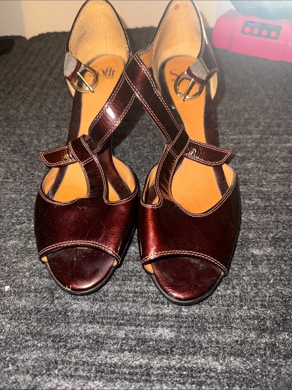 Women's Burgundy Leather Peep-Toe Sandals